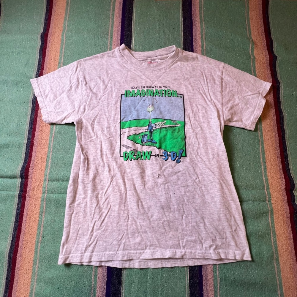 Hanes Beefy-T Graphic Tee Youth L Gray Mark Kistler Art Camp 2001 Distressed